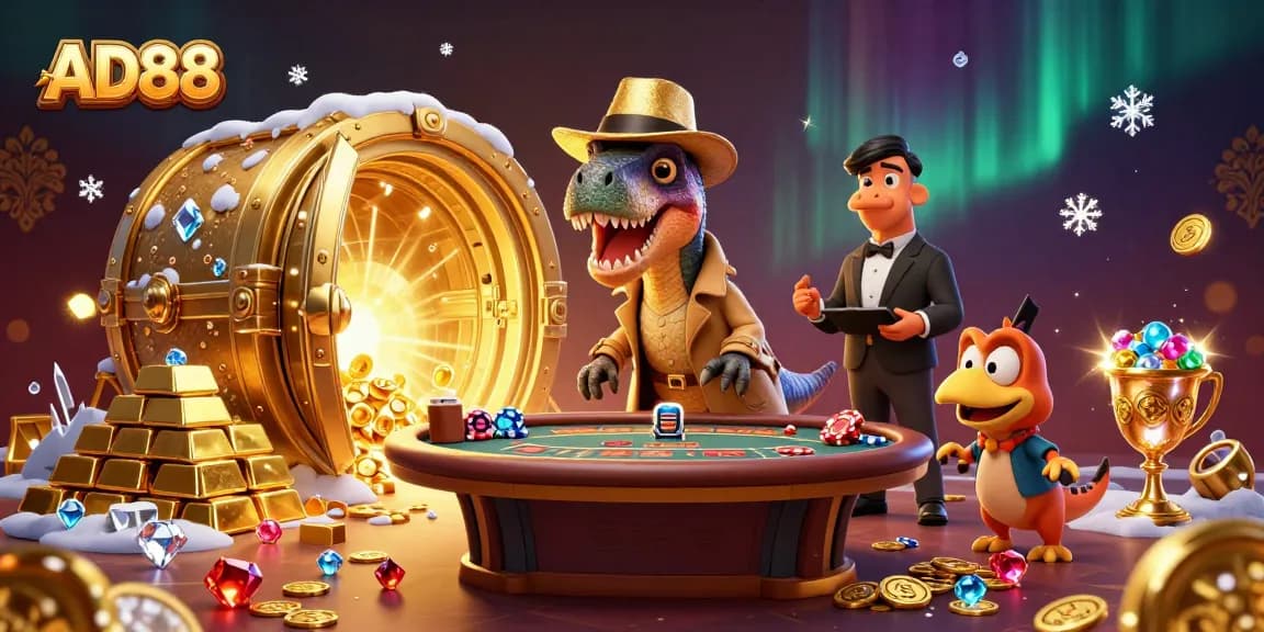 Experience thrilling moments at AD88 with a velociraptor at the blackjack table.