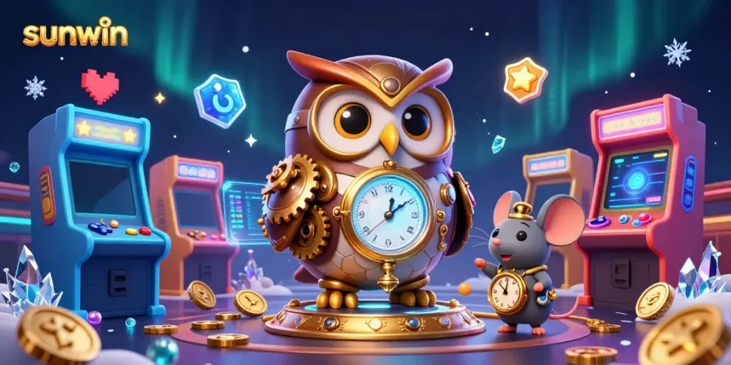 Engage in winning strategies with the sunwin casino in an animated scene featuring colorful gaming elements.