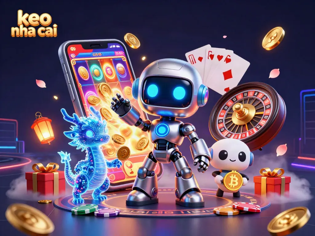 Engage with keo nha cai in this vibrant 3D scene of a cyberpunk casino adventure.
