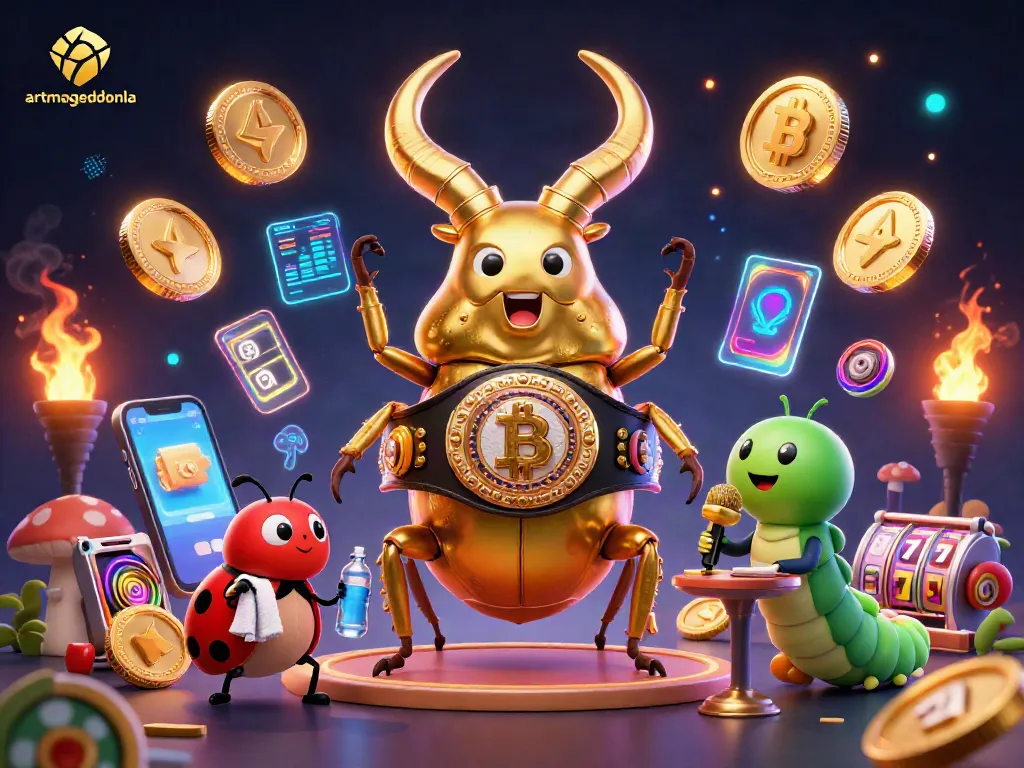 artmageddonla showcases winning strategies in a vibrant casino scene with a giant beetle champion.