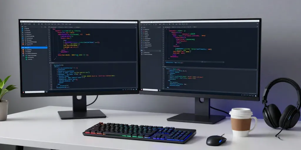 Buy .uk domain - Modern developer workspace with code editor, showcasing software development.