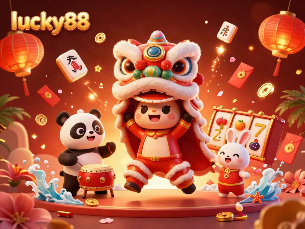 Experience dynamic gameplay with lucky88, featuring lively characters and festive decorations in a vibrant gambling scene.