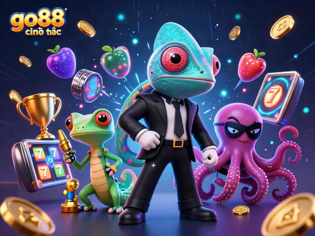 Engage with go88 chính thức seamlessly through vibrant slots, as an animated world unfolds with dynamic characters and casino elements.