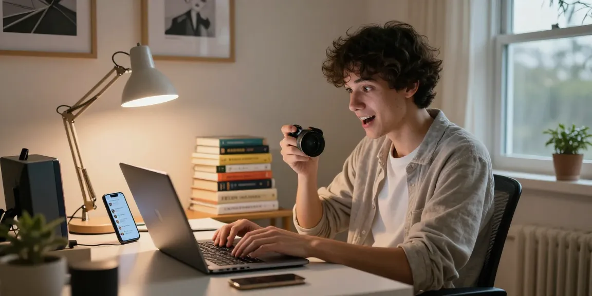 Person enjoying an intriguing nsfw ai chat in a cozy home office with a relaxed vibe