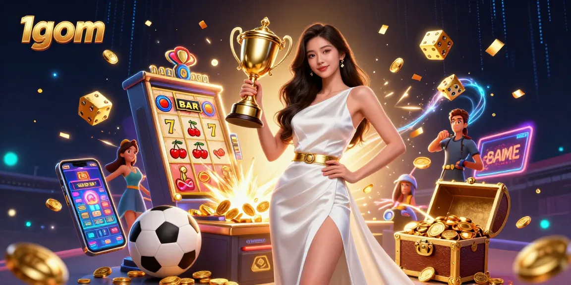 Bet on victory at 1gom with action-packed sports betting illustration featuring a winning Asian woman.