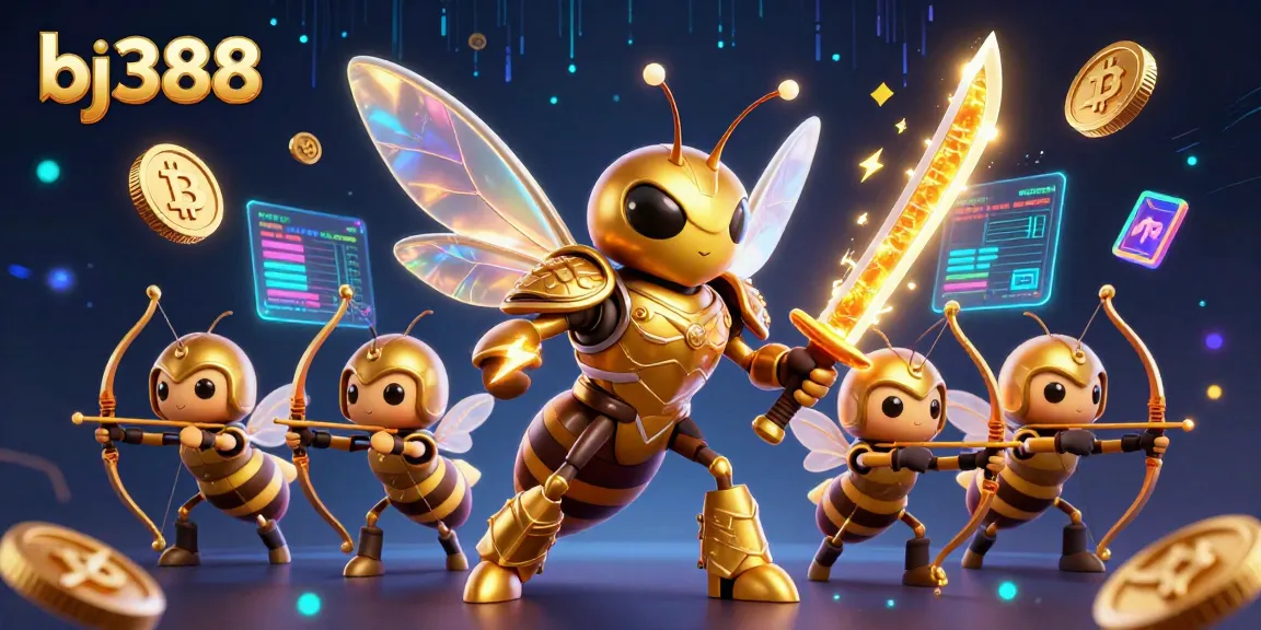Engage with bj388's immersive gambling world featuring a dynamic scene of a hornet in samurai armor.