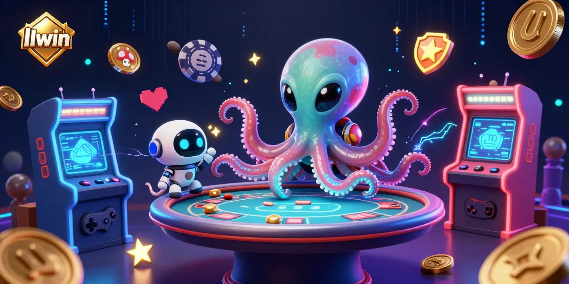 Engage with llwin's thrilling game experience featuring an alien octopus at a holographic poker table.