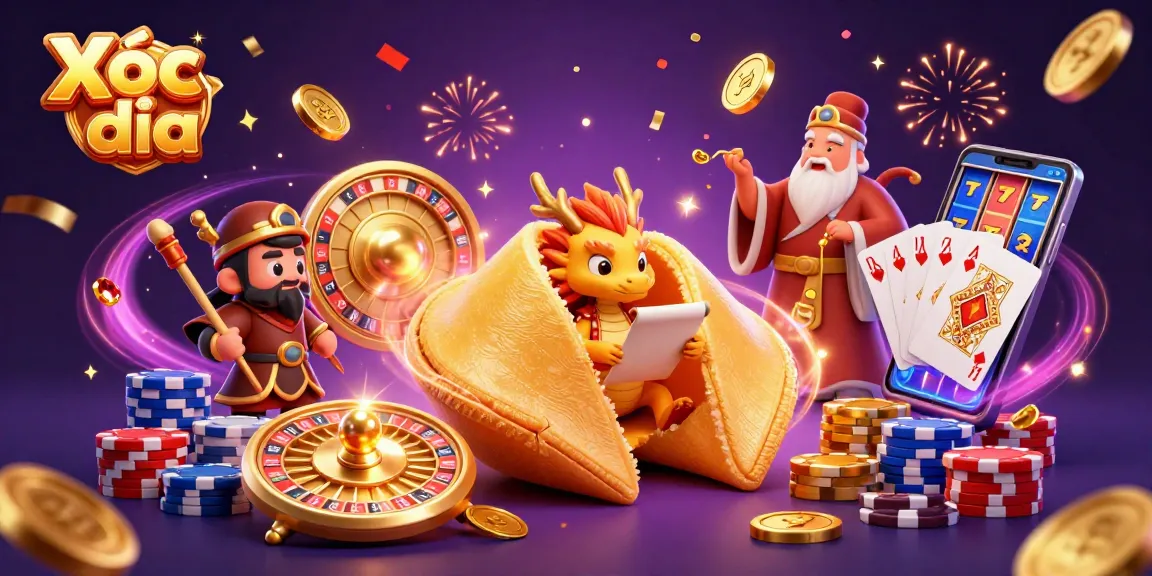 Xóc đĩa game scene with golden coins cascading and a wise dragon reading fortune, engaging players in dynamic action.