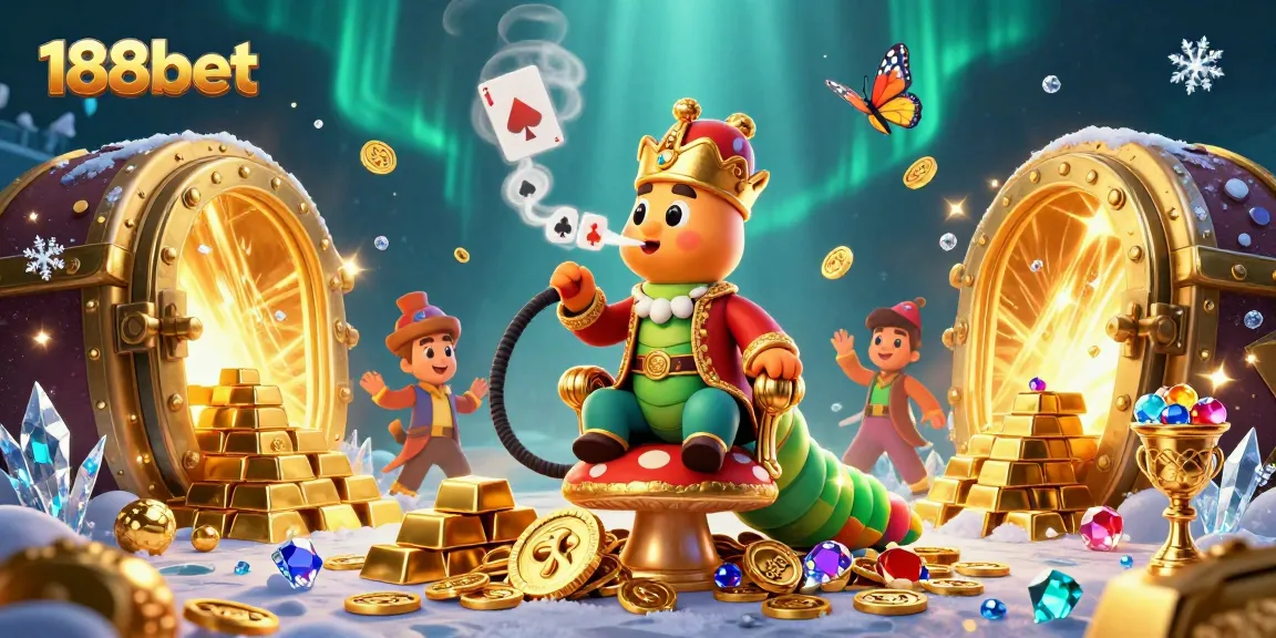 Engage with the 188bet experience, showcasing a vibrant casino scene with dynamic characters and rich treasure.