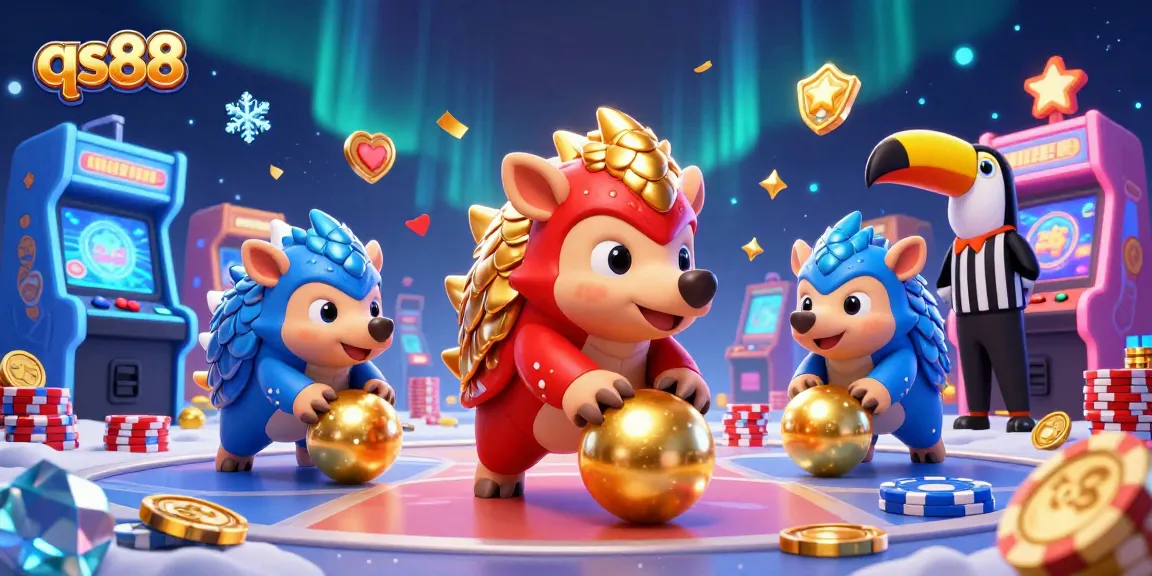 Compete in qs88's vibrant casino realm as pangolins roll through golden chips!