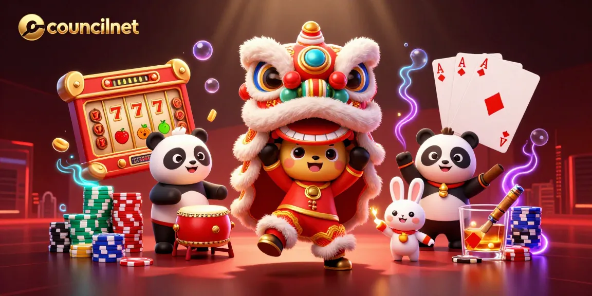 Engage with councilnet's vibrant casino experience featuring a dynamic lion dance and slot elements.