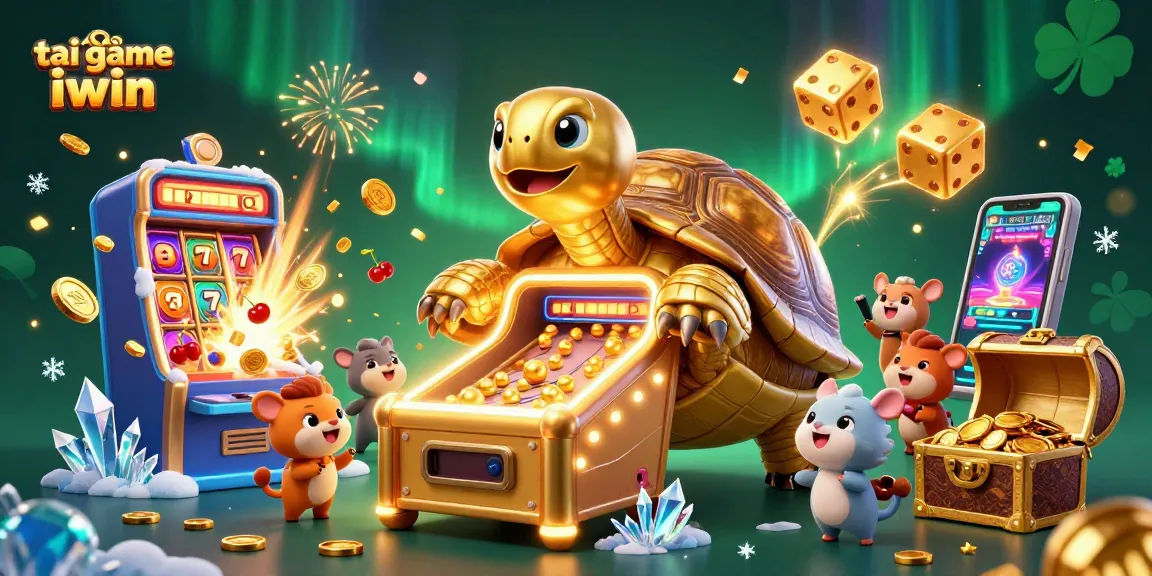 Play exciting tai game iwin with a colossal golden tortoise and dynamic casino elements.