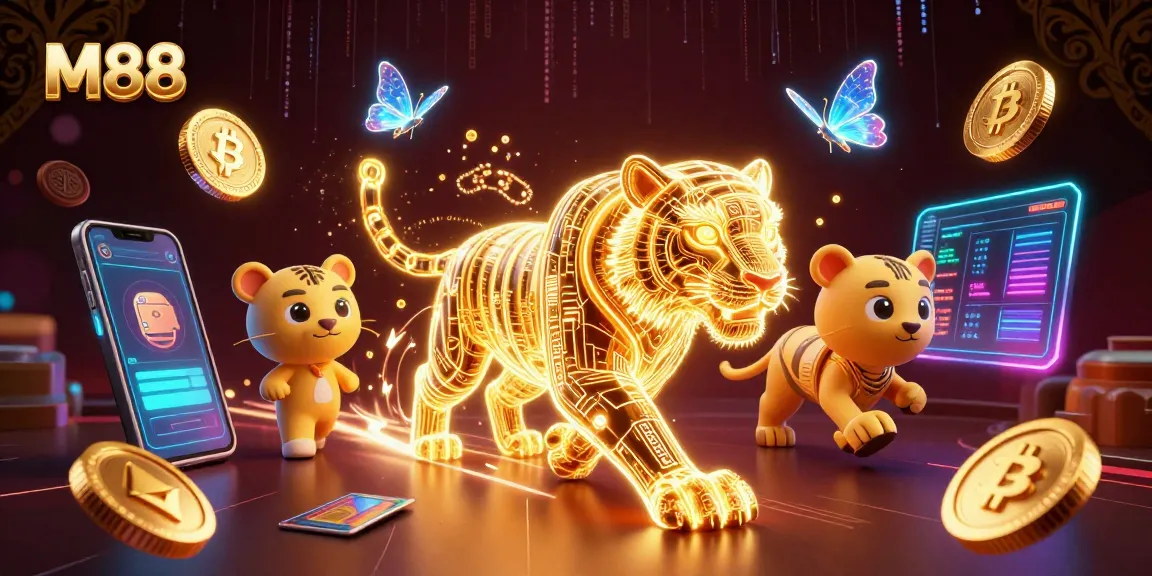 Experience thrilling play at M88 with a vibrant scene featuring a neon tiger in a digital casino.